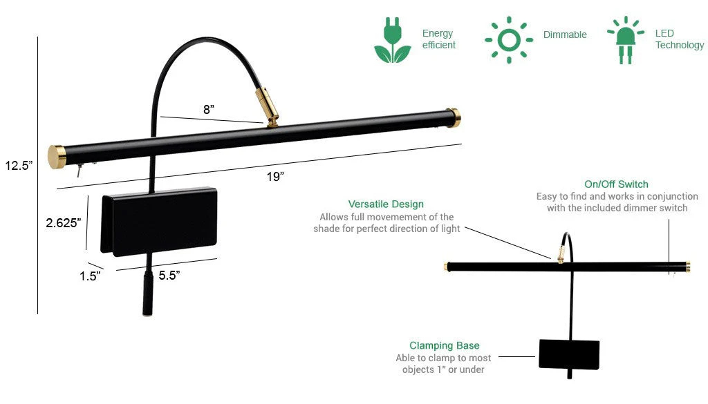 Black and Brass LED Grand Piano Lamp 19" GPLED19 Open Box - Image 2