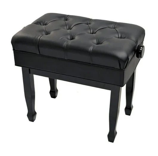 Black High Polish Adjustable Piano Bench - Extra Thick Padding