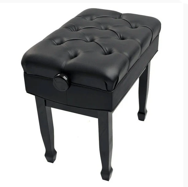 Black High Polish Adjustable Piano Bench - Extra Thick Padding - Image 2