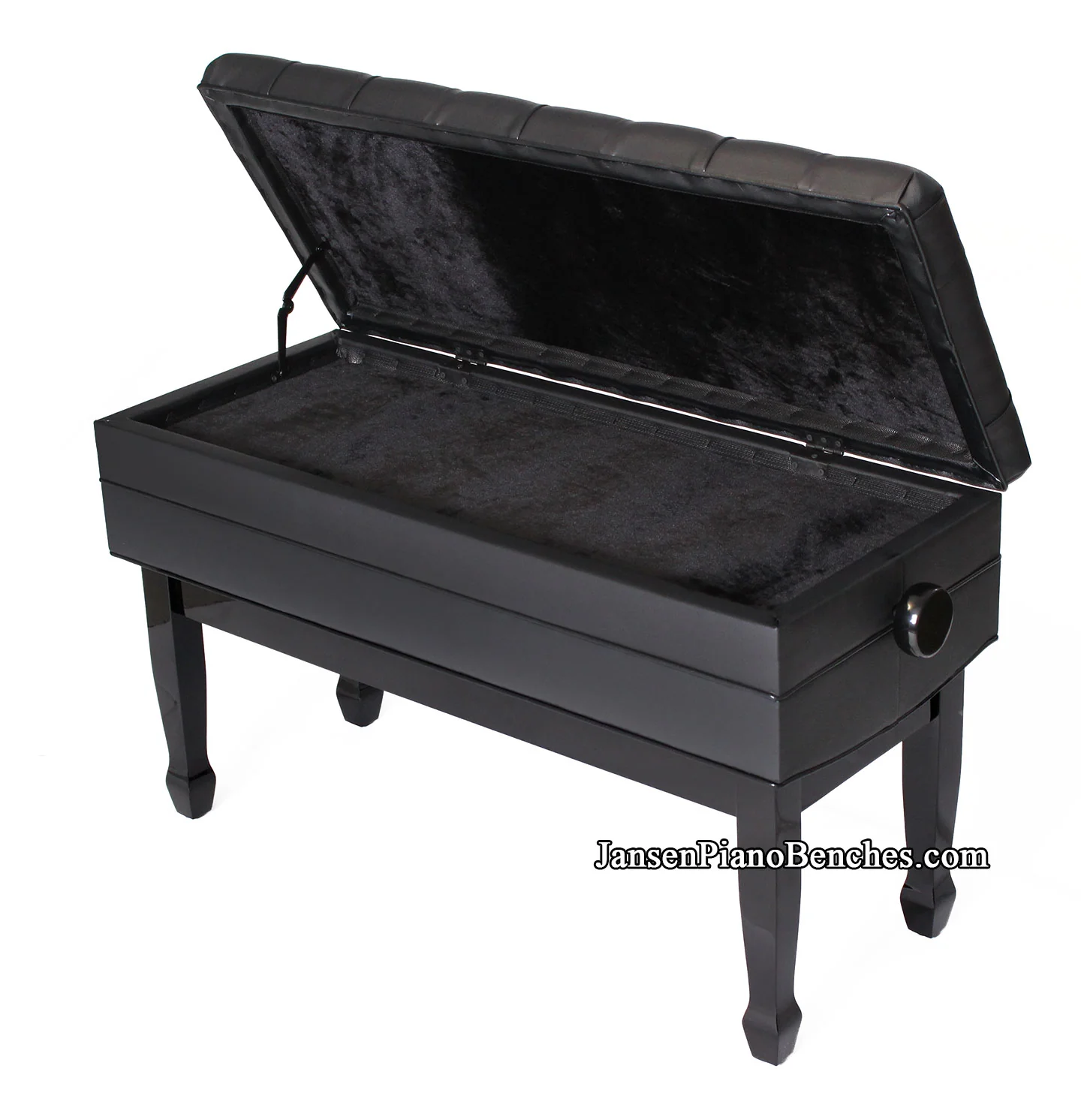 Black High Polish Duet Artist Bench with Music Storage - Image 3