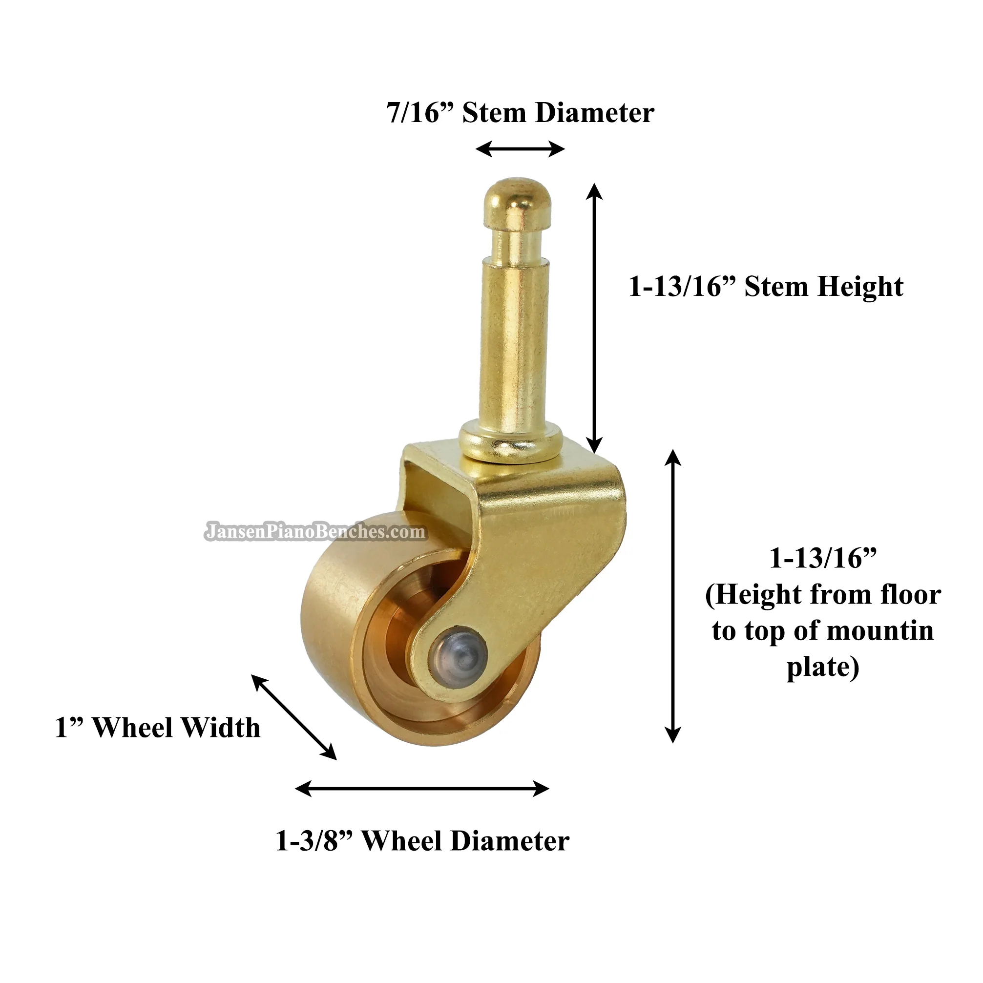 Brass Grand Piano Wheels 1-3/8" - Image 5