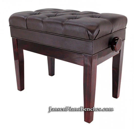 High Polish Mahogany Adjustable Piano Bench with Music Storage Compartment - Open Box