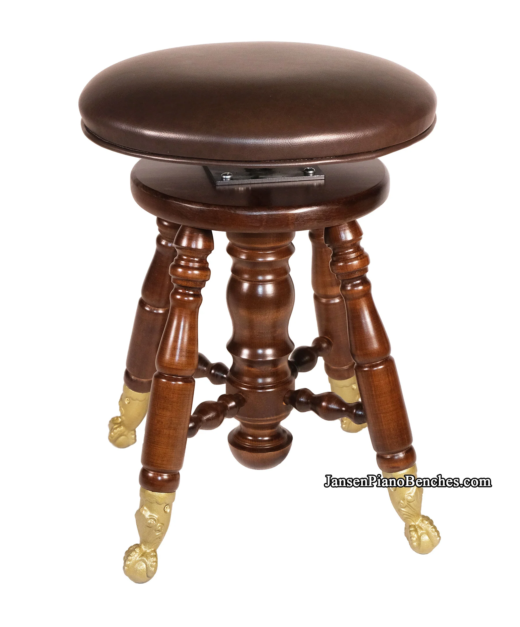 Jansen Piano Stool Walnut Finish with Brass Claw Foot