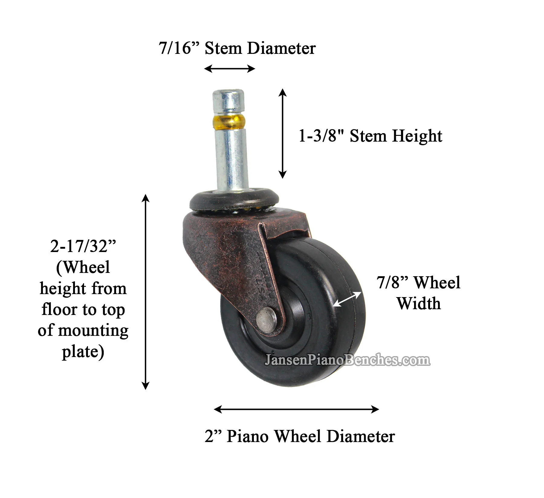 Piano Casters Rubber Wheels - Image 7