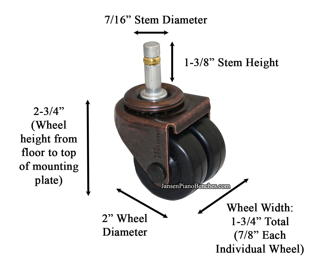 Heavy-Duty Dual Rubber Piano Wheels for Grand and Upright Pianos - Image 4