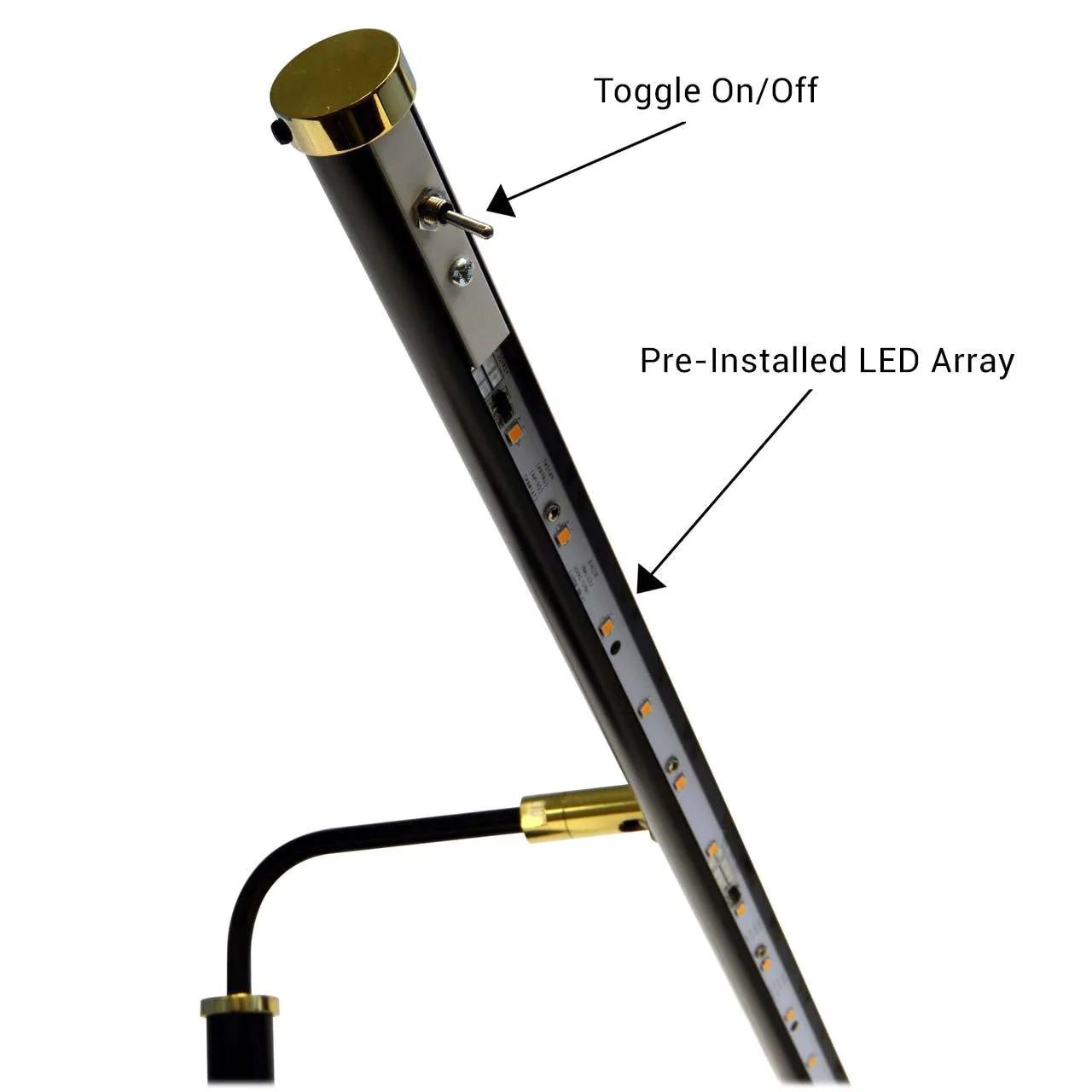 Upright LED Piano Lamp - Black with Brass Accents - Open Box - Image 2