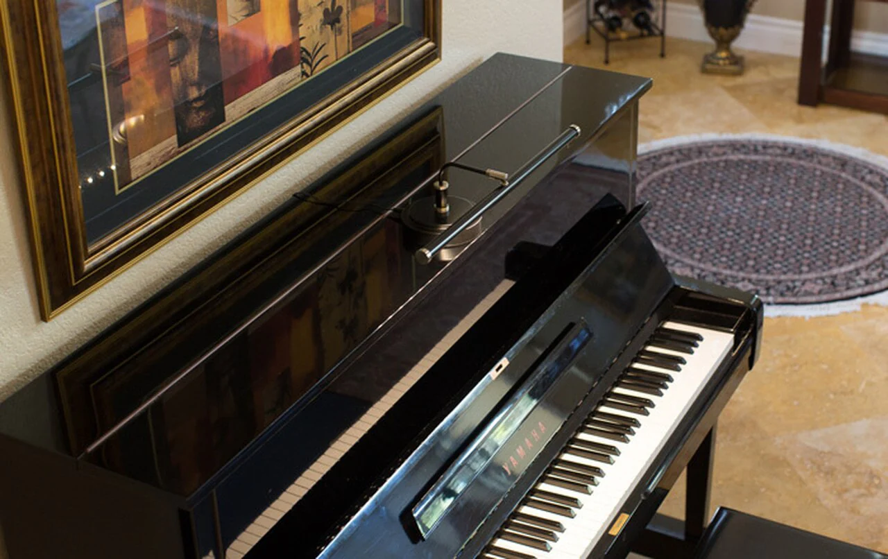 Upright LED Piano Lamp - Black with Brass Accents - Open Box - Image 3
